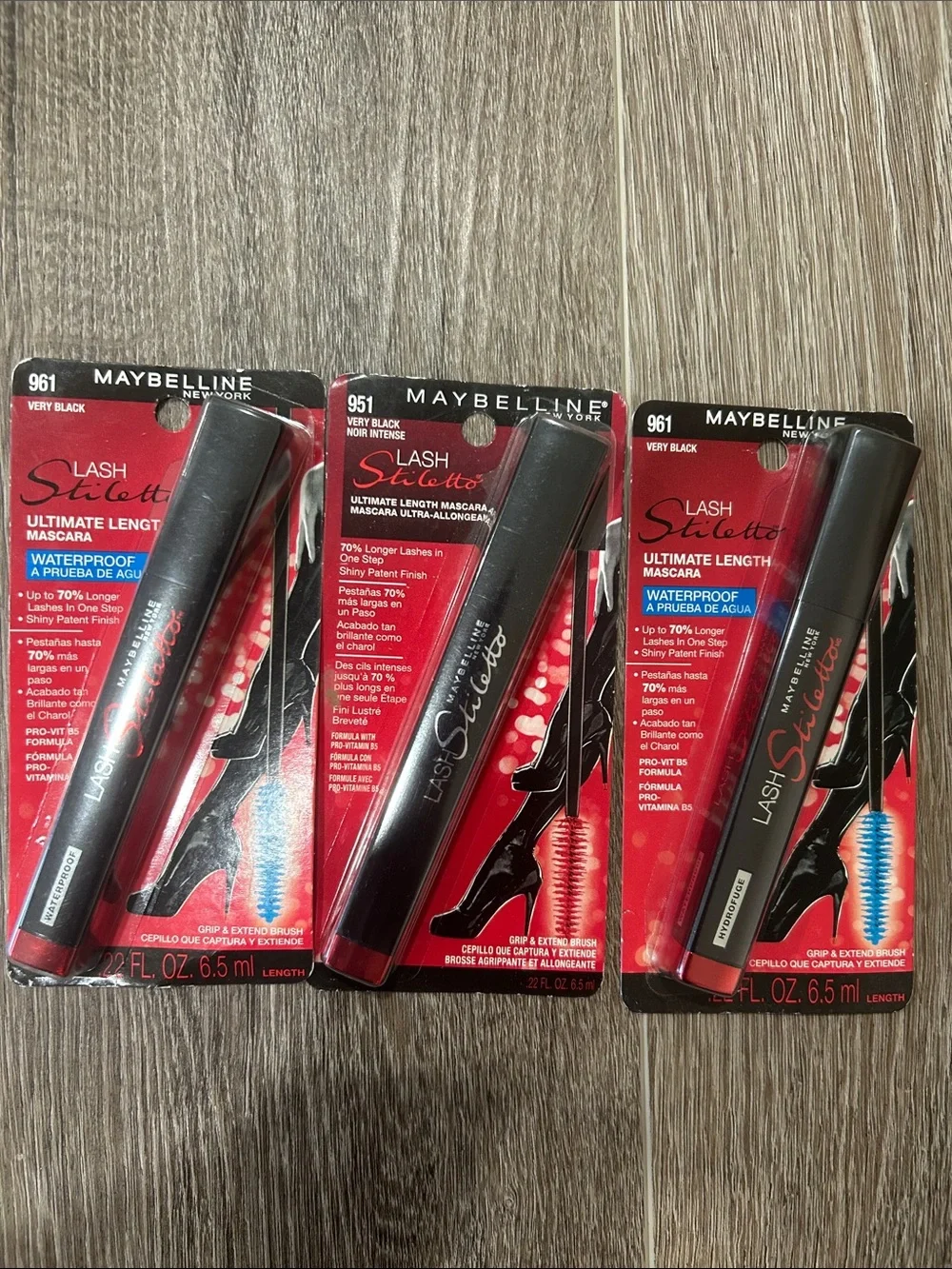 3X Maybelline Lash Stiletto Waterproof Mascara #961& 951 Very Black